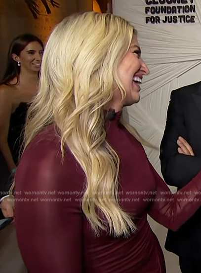 Ashley Bellman’s burgundy sheer dress on E! News