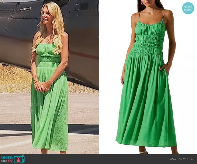 Joan’s green smocked midi dress on The Golden Bachelorette