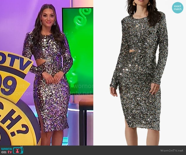 Alexis’ sequin dress with waist cutout on The Price is Right