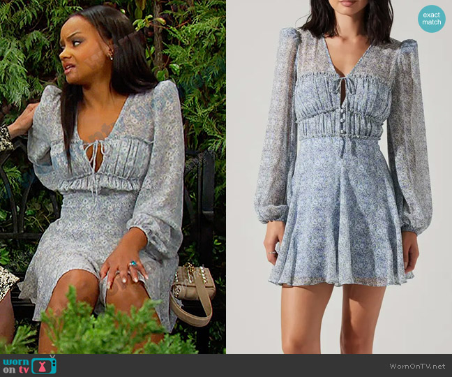 ASTR the Label Dianthus Floral Print Minidress worn by Chanel Dupree (Raven Bowens) on Days of our Lives