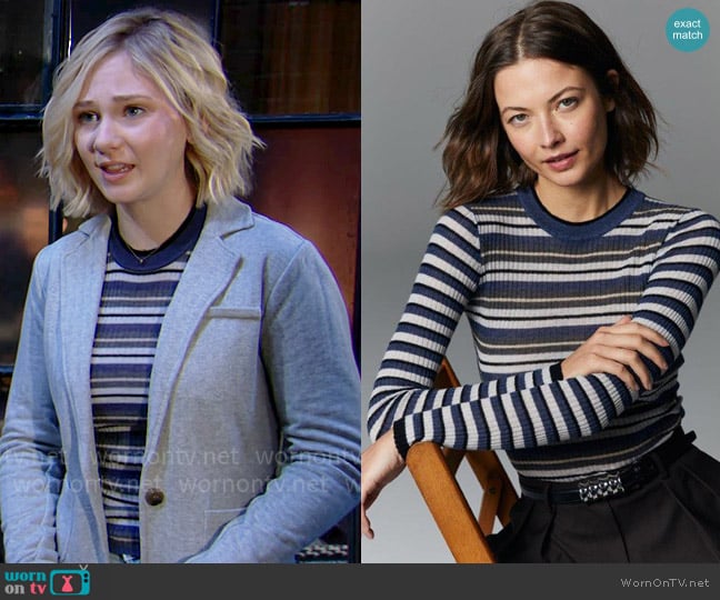 Autumn Cashmere Mixed Stripe Crew Neck Sweater worn by Lucy Romalotti (Lily Brooks O’ Briant) on The Young and the Restless