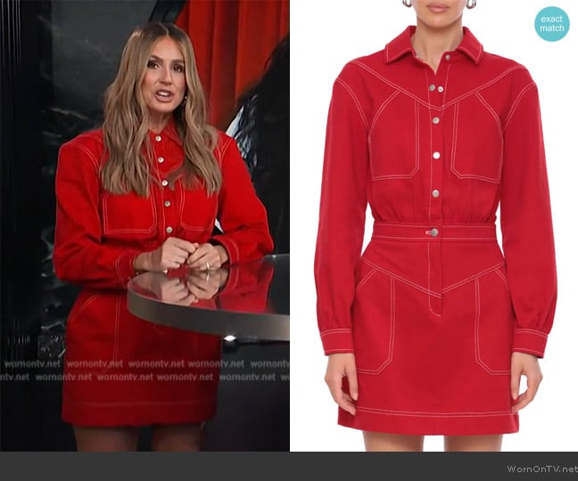 WornOnTV Keltie s red denim shirtdress on E News Keltie Knight Clothes and Wardrobe from TV