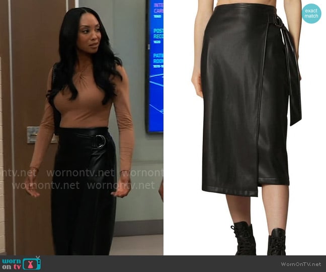 Avec Les Filles Faux-Ever Leather™ D-Ring Wrap Pencil Skirt worn by Jordan Ashford (Tanisha Mariko Harper) on General Hospital