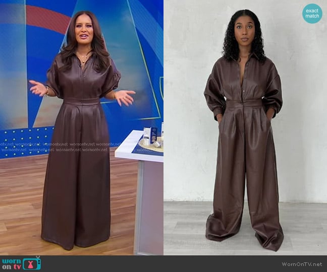 Rocsi’s brown wide-leg leather jumpsuit on Good Morning America