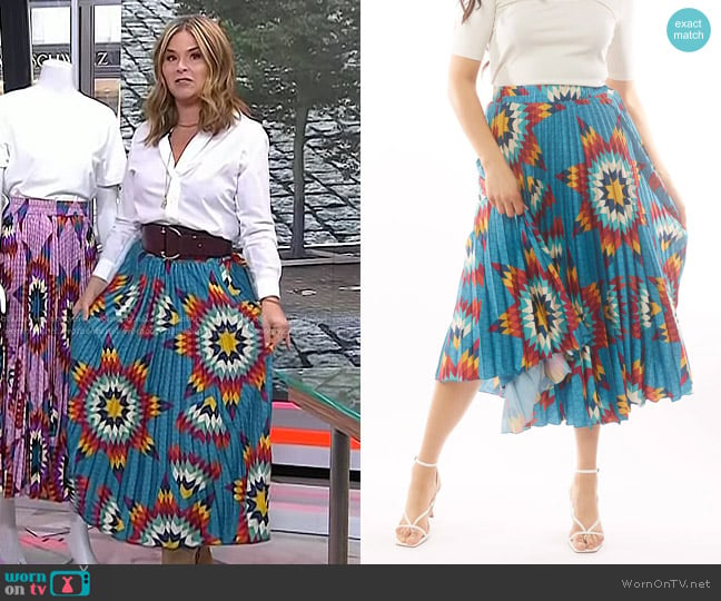 B.Yellowtail Pleated Midi Skirt in Teal worn by Jenna Bush Hager on Today