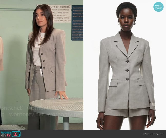 Babaton at Aritzia Standout Blazer in Heather Light Grey worn by Molly Lansing-Davis (Kristen Vaganos) on General Hospital