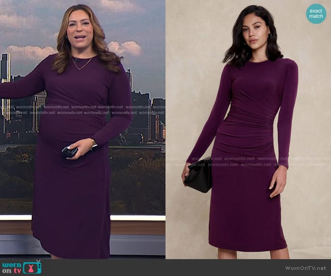 Banana Republic Knit Shirred Midi Dress in new pinot noir worn by Violeta Yas on NBC News Daily