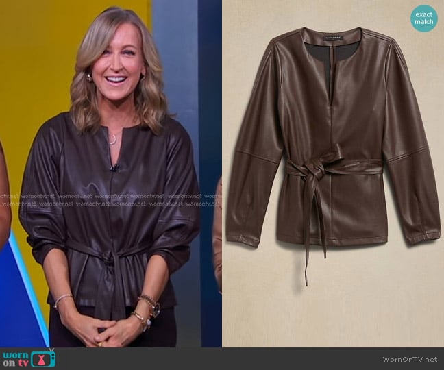 Lara’s brown tie waist leather top on Good Morning America