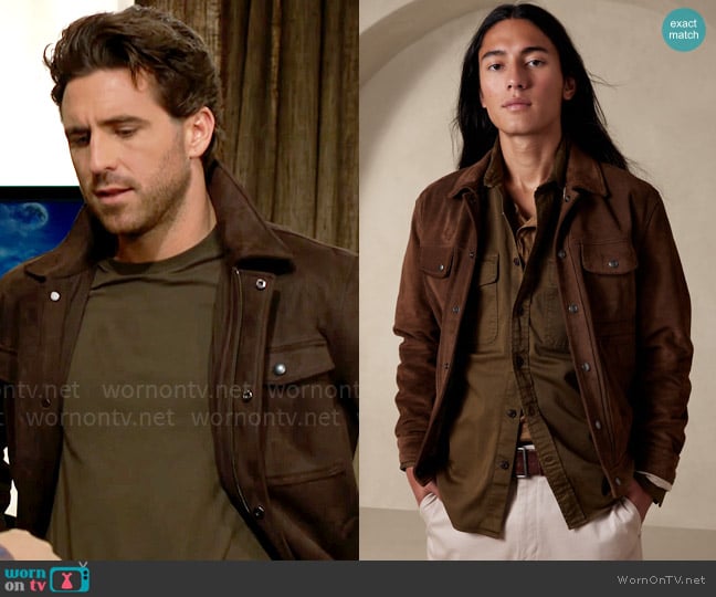 Banana Republic Suede Trucker Jacket worn by Chance Chancellor (Conner Floyd) on The Young and the Restless