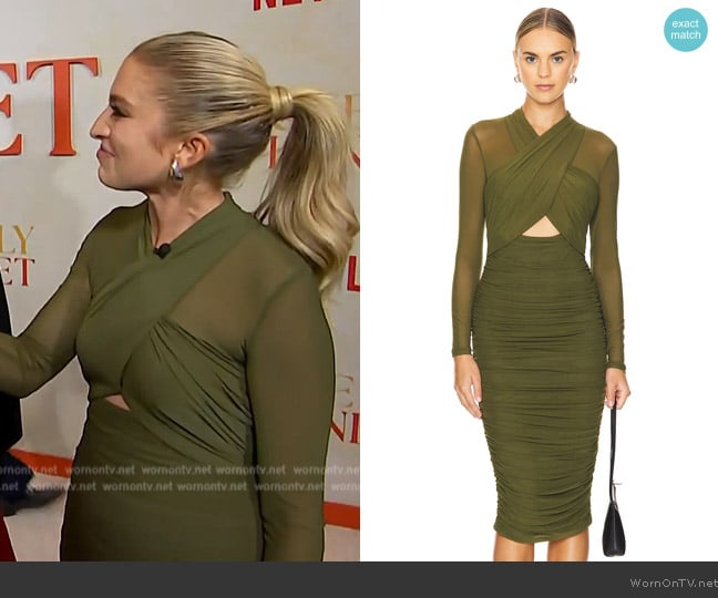 Bardot Aliyah dress in khaki worn by Ashley Bellman on E! News