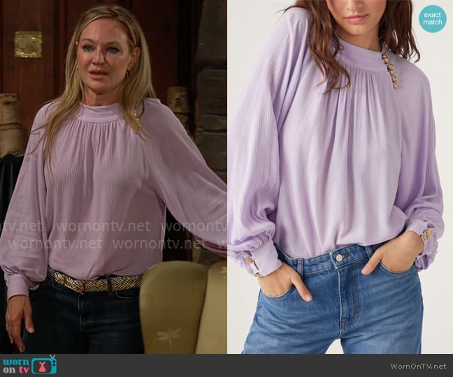 ba&sh Neil Blouse worn by Sharon Newman (Sharon Case) on The Young and the Restless