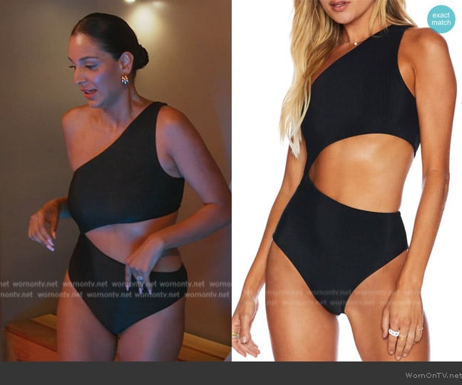 Beach Riot Celine One Shoulder Cutout One Piece Swimsuit worn by Jessel Taank on The Real Housewives of New York City