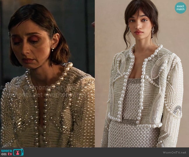 BHLDN Gemma Pearl-Embellished Jacket worn by Chrissy Beppo (Sofia Hasmik) on Superman and Lois