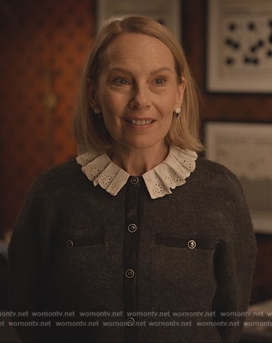 Jan's lace collared cardigan on Only Murders in the Building