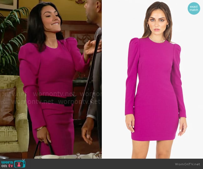 Black Halo Hadley Dress in Berry Plum worn by Audra Charles (Zuleyka Silver) on The Young and the Restless