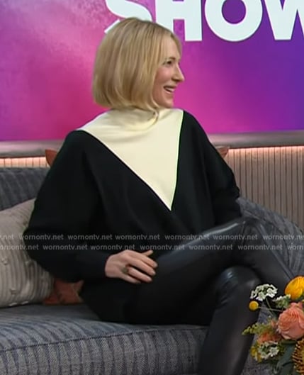 Cate Blanchett’s colorblock sweater on The Kelly Clarkson Show