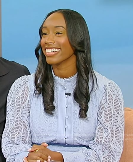 Imani's blue lace dress on Tamron Hall Show