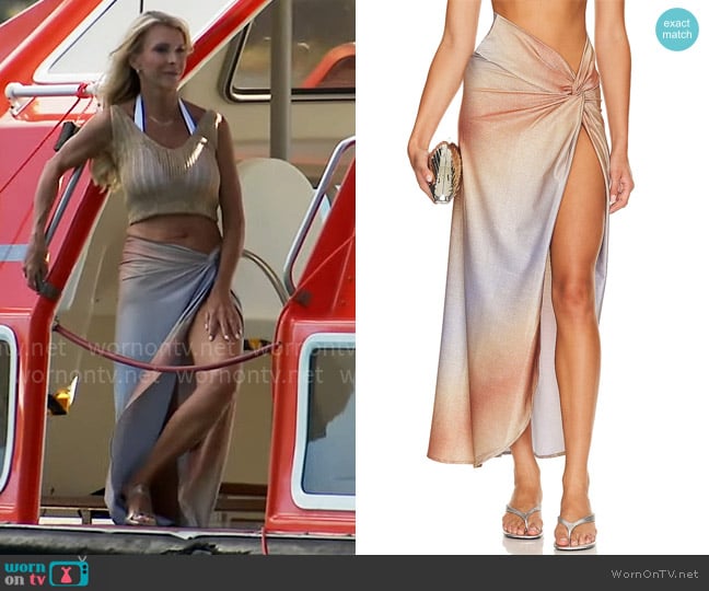 Joan’s metallic ombre swim cover up skirt on The Golden Bachelorette