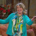 Bonnie’s green belt print blouse on Days of our Lives