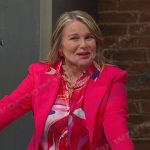 Bonnie’s marble print shirt and pink textured blazer on Days of our Lives