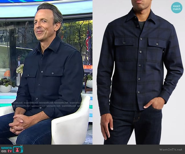 Boss Owen Shadow Check Button-Up Overshirt worn by Seth Meyers on Today