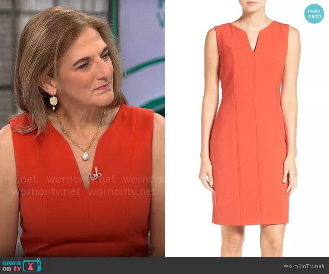 BOSS Dency Dress in Sienna Red worn by Jill Schlesinger on CBS Mornings