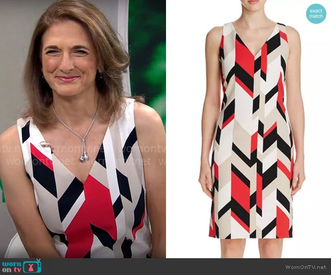 BOSS Dephani Graphic Stripe Dress worn by Jill Schlesinger on CBS Mornings