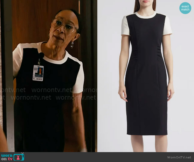 Sharon’s black and white colorblock dress on Chicago Med