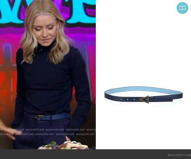 Bottega Veneta Reversible Triangle Leather Belt worn by Kelly Ripa on Live with Kelly and Mark