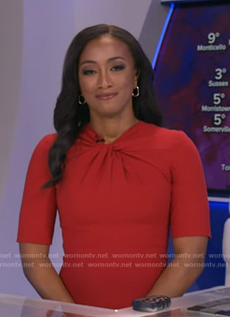 Brittany Bell's red twist neck dress on Good Morning America