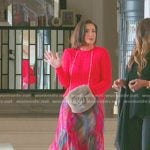 Bronwyn’s red cable knit sweater and plaid maxi skirt on The Real Housewives of Salt Lake City