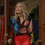 Brooke’s black floral blouse and red leather pants on The Bold and the Beautiful