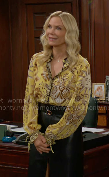 Brooke's yellow sun print blouse on The Bold and the Beautiful