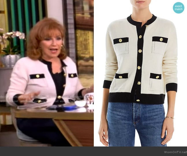 C by Bloomingdales Cashmere Contrast Trim Cashmere Cardigan worn by Joy Behar on The View