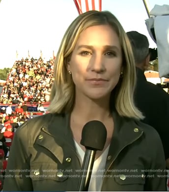 Caitlin Huey-Burns's green utility jacket on CBS Evening News