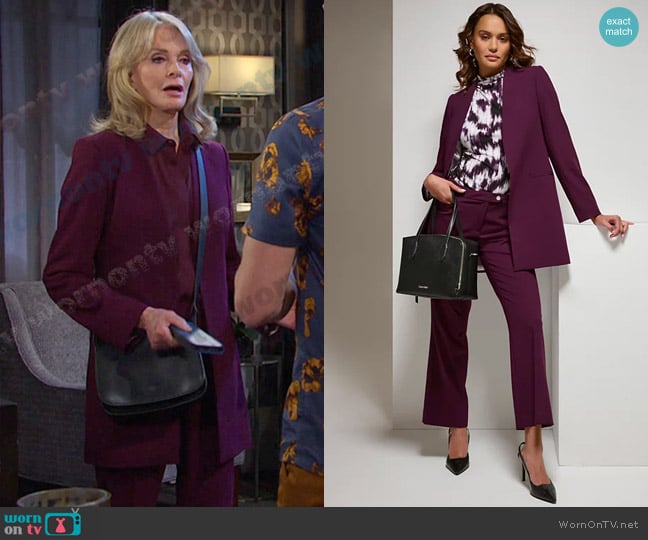 Calvin Klein Open Front Blazer and Modern Fit Trousers worn by Marlena Evans (Deidre Hall) on Days of our Lives