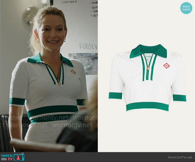 Casablanca Monogram Embroidered Crop Polo Shirt worn by Lorna Crane (Becki Newton) on The Lincoln Lawyer