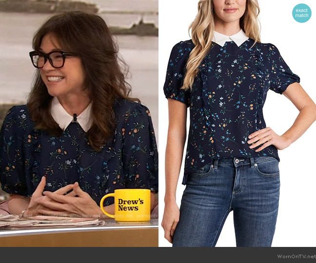 Cece Floral-Print Collar Blouse worn by Valerie Bertinelli on The Drew Barrymore Show