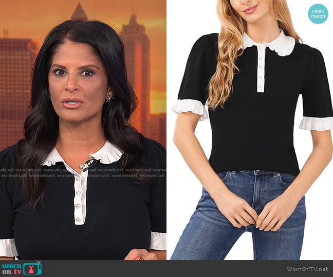 Cece Ruffled Collar Cotton Polo Shirt worn by Darlene Rodriguez on Today