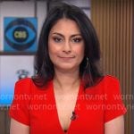 Dr Celine Gounder’s red v-neck dress on CBS Mornings