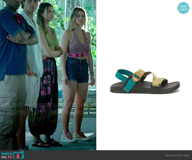 Chaco Lowdown Sandal in Avocado Teal worn by Kiara Carrera (Madison Bailey) on Outer Banks