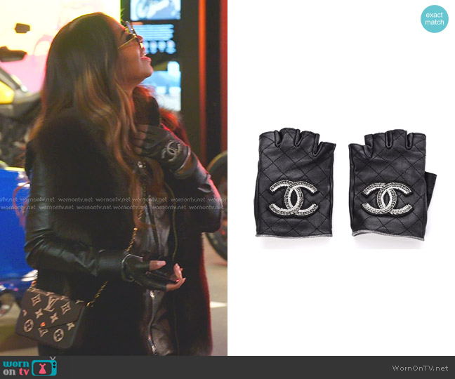 Chanel Lambskin Stitched Fingerless CC Embellished Gloves worn by Mary Cosby on The Real Housewives of Salt Lake City