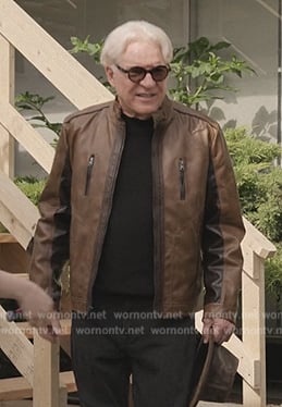 Charles's brown leather jacket on Only Murders in the Building