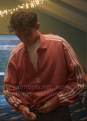 Charlie's coral Adidas pullover on Heartstopper