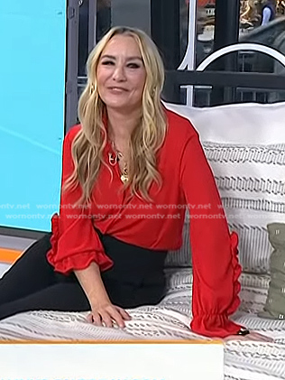 Chassie's red ruffle sleeve blouse on Today