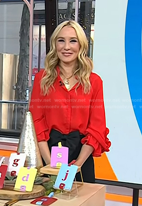 Chassie's red ruffle sleeve blouse on Today