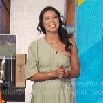 Chi-Lan Lieu’s sage green one-shoulder midi dress on The Talk