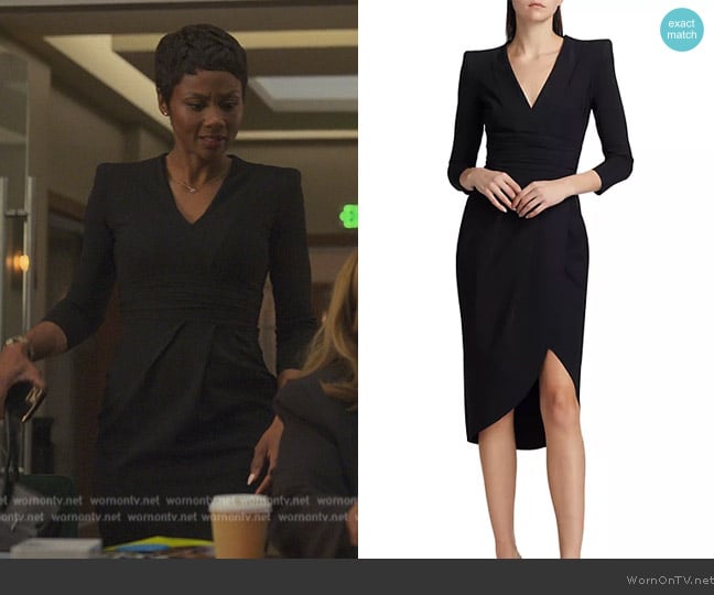 Chiara Boni La Petite Robe Verilla Shoulder-Pad Cocktail Dress worn by Jax Stewart (Emayatzy Corinealdi) on Reasonable Doubt