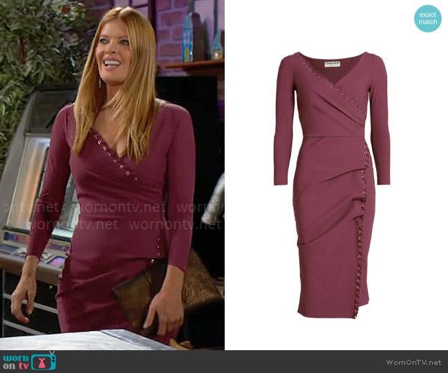 Chiara Boni La Petite Robe Elma Dress in Plum worn by Phyllis Summers (Michelle Stafford) on The Young and the Restless