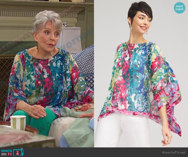 Chico's Mixed Floral Poncho worn by Julie Olson Williams (Susan Seaforth Hayes) on Days of our Lives